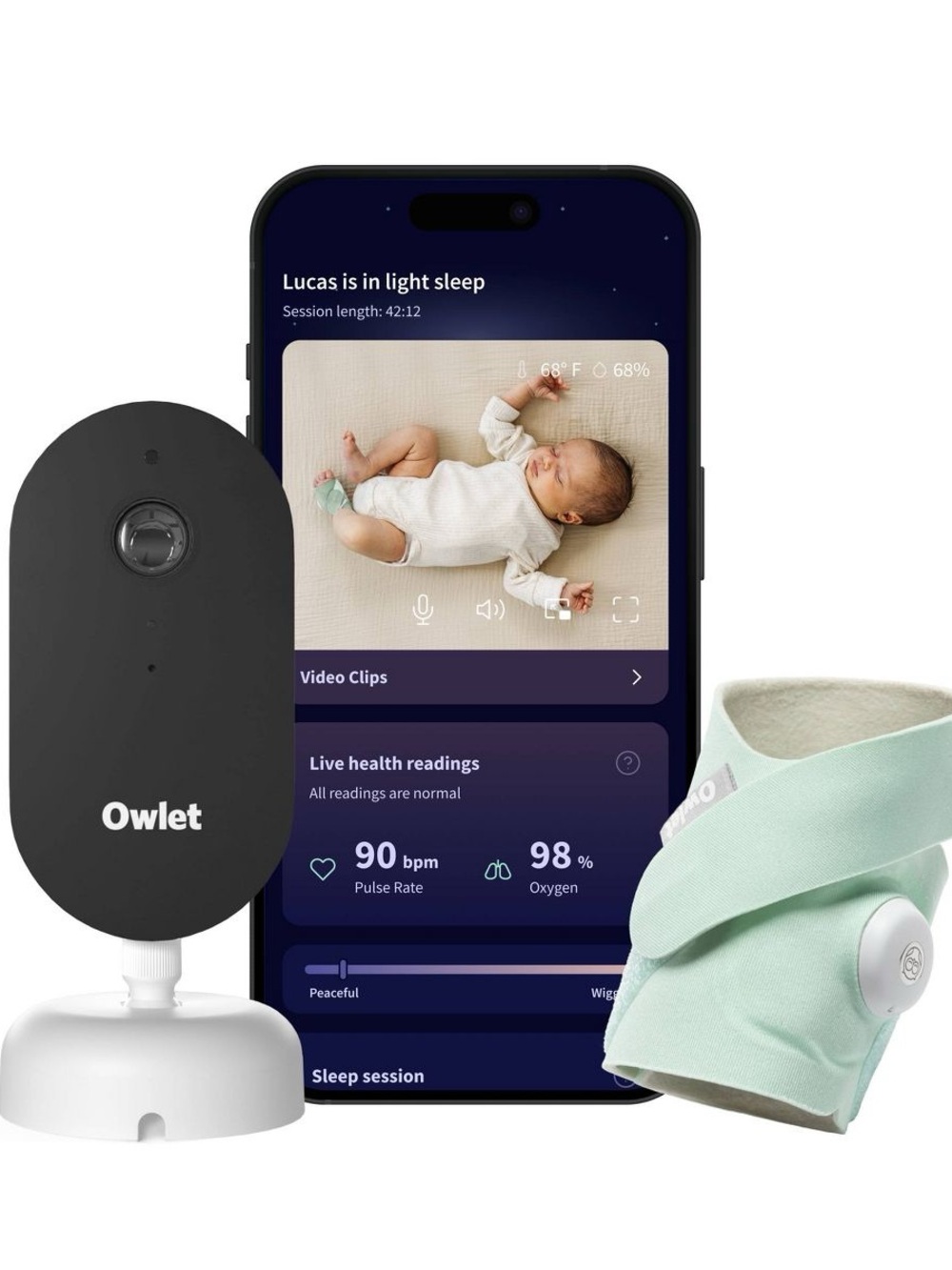 NIB. Owlet Dream Duo (Gen 3) Smart Baby Monitoring Bundle in Mint